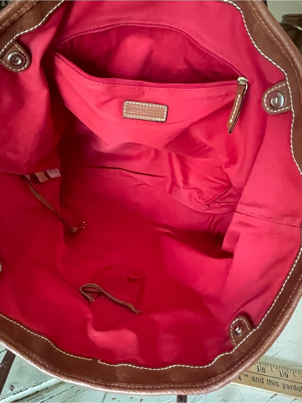 Dooney & Bourke Eva BaileyBright Green Tote with Brown Trim - Picture 9 of 16